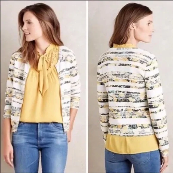 Anthropologie Moth Array Floral Striped Zip Front Knit Cardigan Sweater - Picture 1 of 5